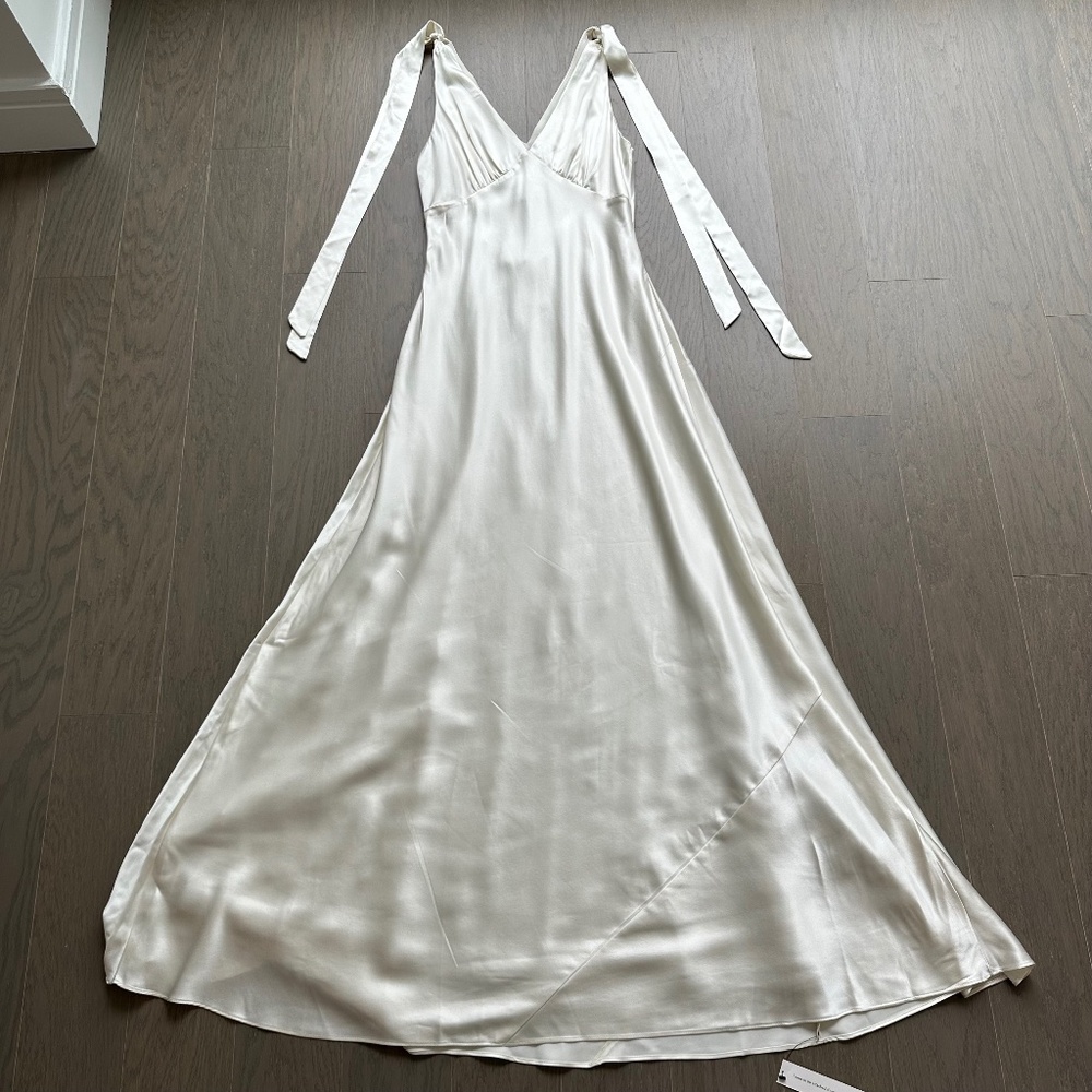 Reformation Pernille 100% Silk Ivory Wedding Dress with Tie Straps - Picture 2 of 15
